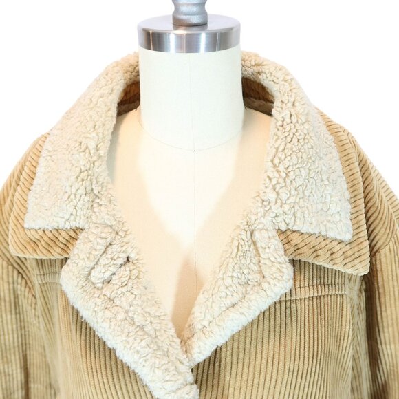 Vintage Y2K Wide Wale Corduroy Shearling Chore Jacket 1X Gloria Vanderbilt Tan - Picture 4 of 8